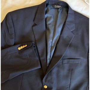 Jos A Bank 46R Blue Wool Gold Button Men Blazer Suit Jacket Sport Coat Executive